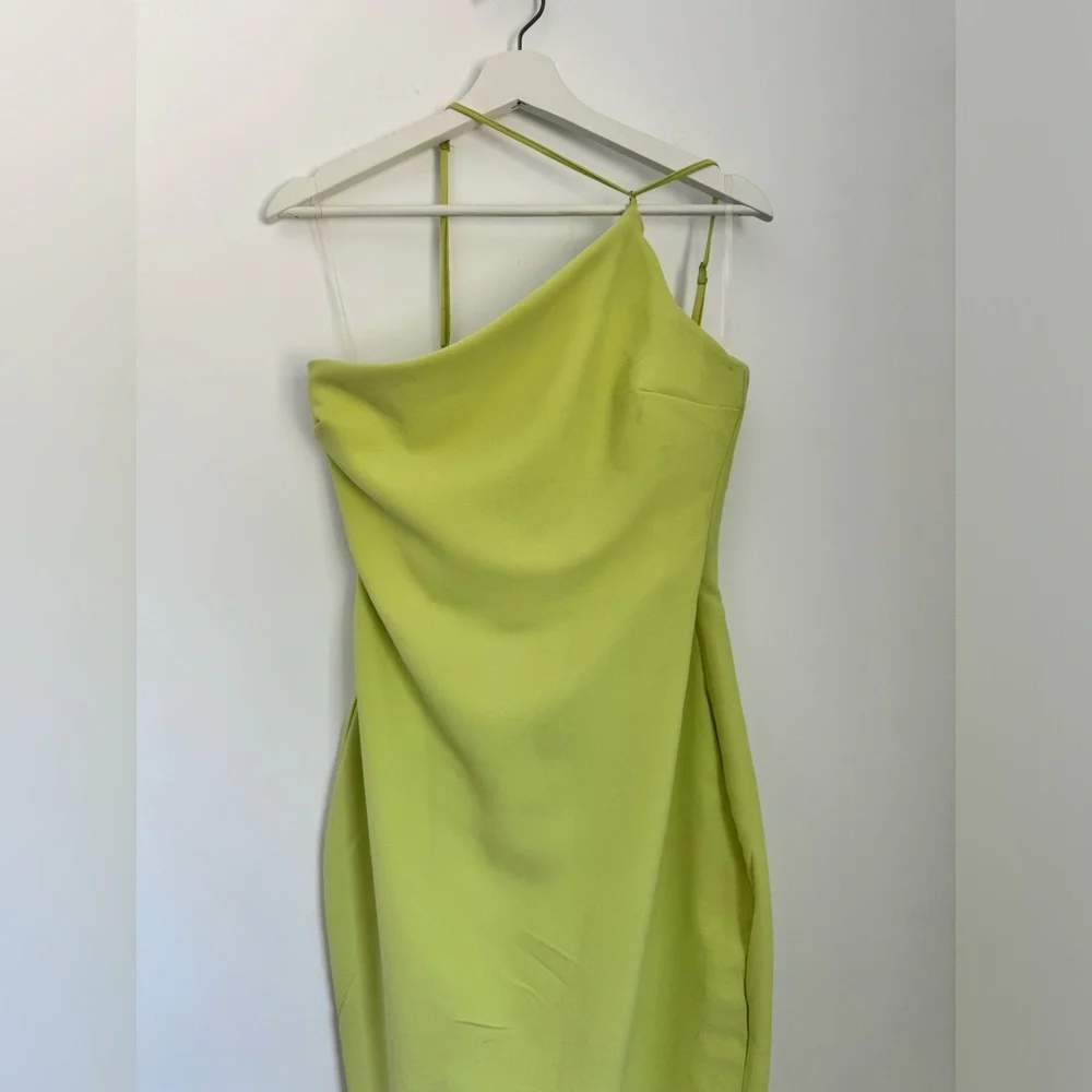 House of CB London Medium Alessia Lime Asymmetric Midi Dress Feather Hem - Picture 5 of 15